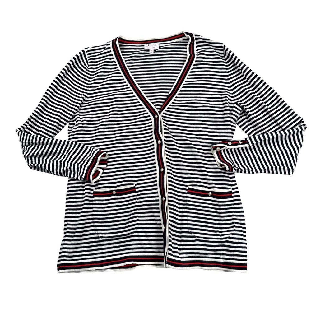 The Oprah Magazine Collection Talbots Cardigan Womens L‎ Striped Pockets Buttons